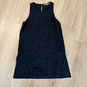 Athleta Womens XXS CYA Tank Washable Silk Side Slits Black Hi-Low Keyhole Back